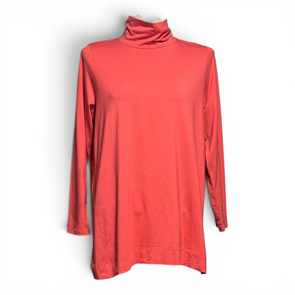 J.Jill Luxe Supima Turtleneck Tunic Cotton Modal Stretch Carmine Red Petite Lg